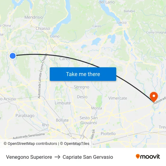 Venegono Superiore to Capriate San Gervasio map