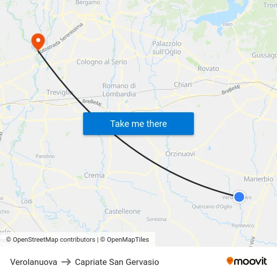 Verolanuova to Capriate San Gervasio map