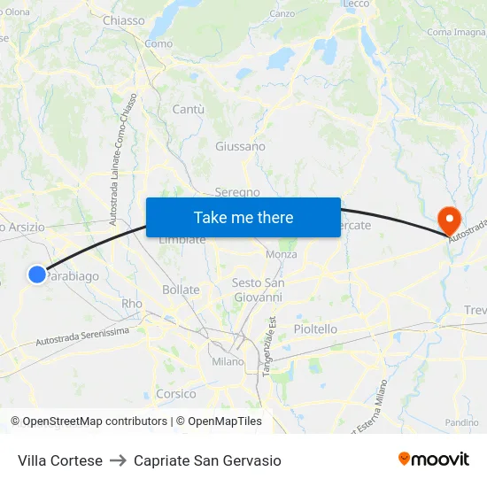 Villa Cortese to Capriate San Gervasio map