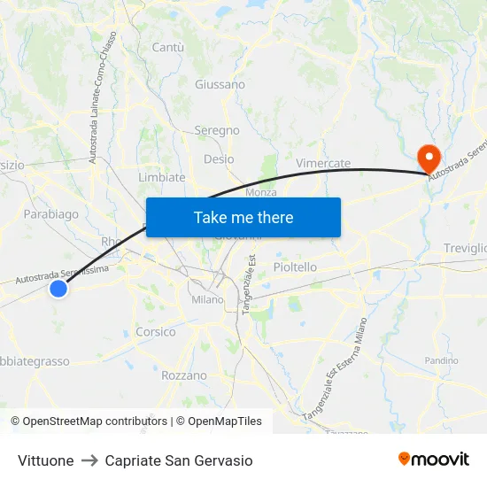 Vittuone to Capriate San Gervasio map