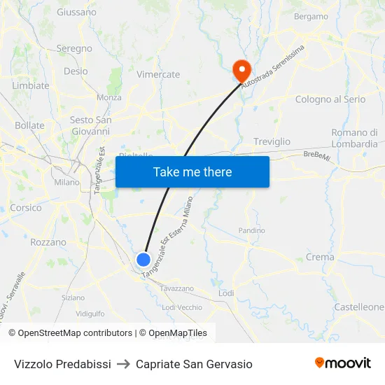Vizzolo Predabissi to Capriate San Gervasio map
