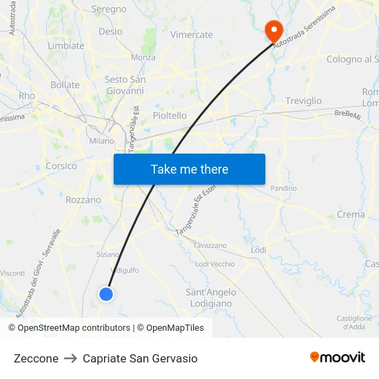 Zeccone to Capriate San Gervasio map
