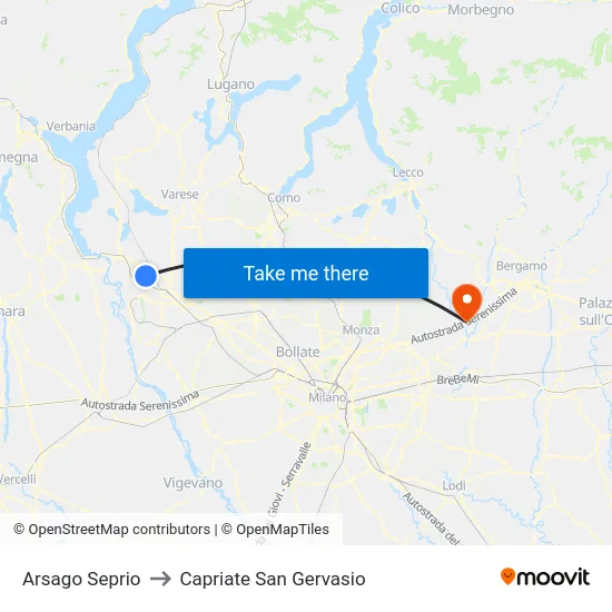 Arsago Seprio to Capriate San Gervasio map