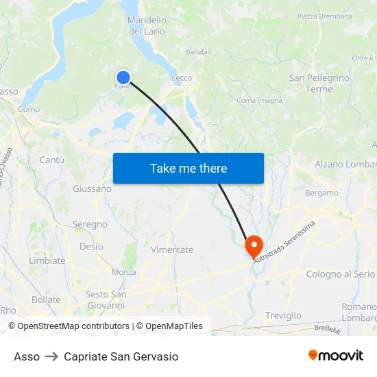 Asso to Capriate San Gervasio map