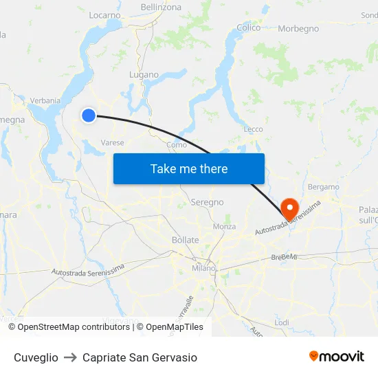 Cuveglio to Capriate San Gervasio map