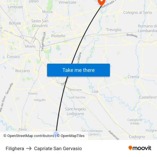 Filighera to Capriate San Gervasio map