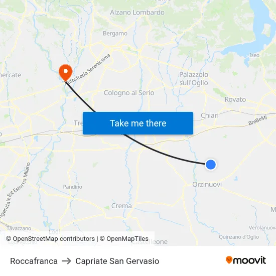 Roccafranca to Capriate San Gervasio map