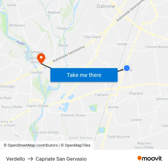 Verdello to Capriate San Gervasio map