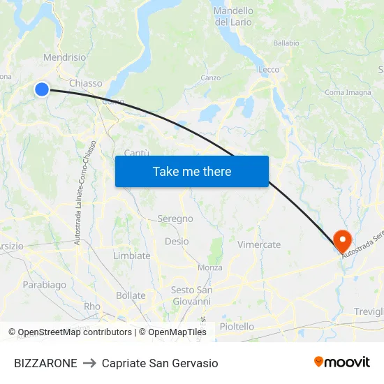 Bizzarone to Capriate San Gervasio map