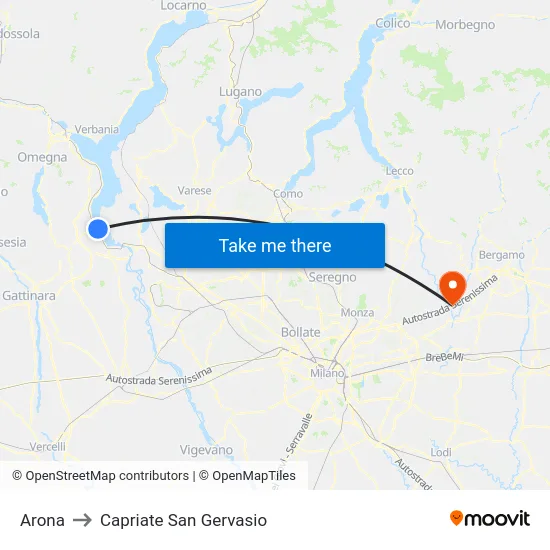 Arona to Capriate San Gervasio map