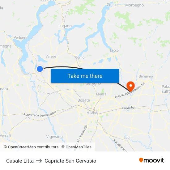 Casale Litta to Capriate San Gervasio map
