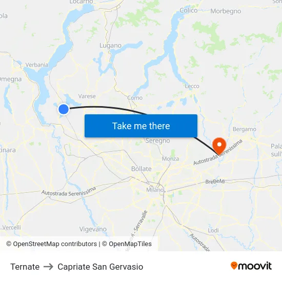 Ternate to Capriate San Gervasio map