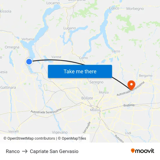 Ranco to Capriate San Gervasio map