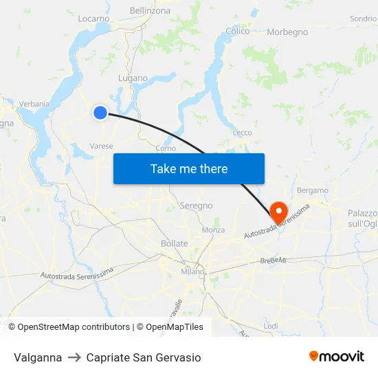 Valganna to Capriate San Gervasio map