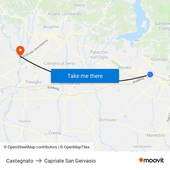 Castegnato to Capriate San Gervasio map