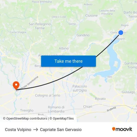 Costa Volpino to Capriate San Gervasio map