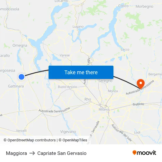 Maggiora to Capriate San Gervasio map