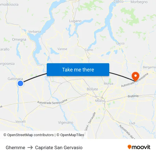 Ghemme to Capriate San Gervasio map