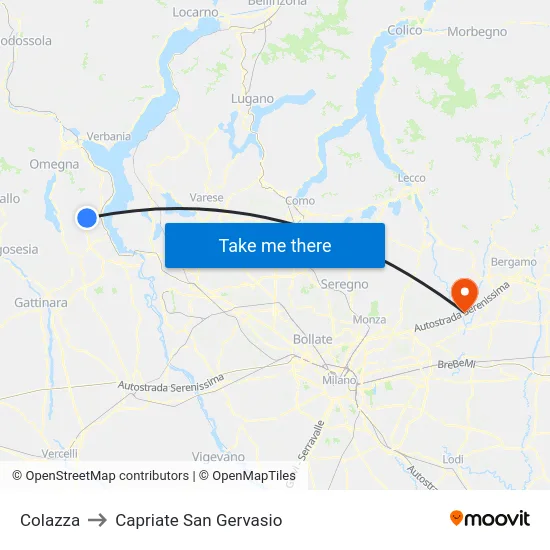 Colazza to Capriate San Gervasio map