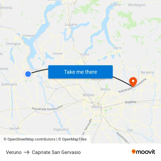 Veruno to Capriate San Gervasio map