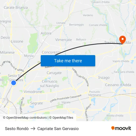 Sesto Rondò to Capriate San Gervasio map