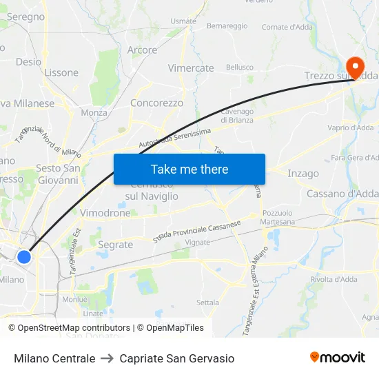 Milano Centrale to Capriate San Gervasio map