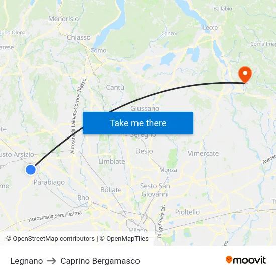 Legnano to Caprino Bergamasco map