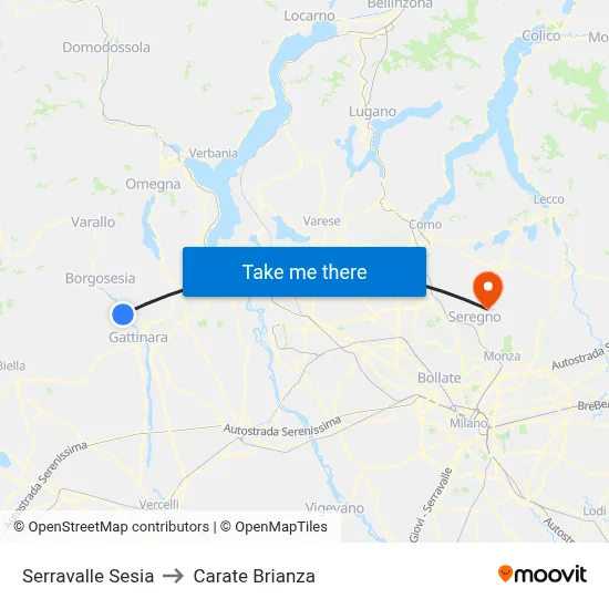 Serravalle Sesia to Carate Brianza map