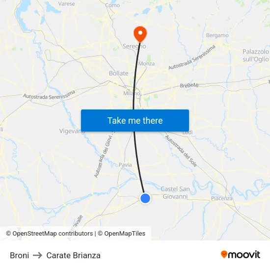 Broni to Carate Brianza map