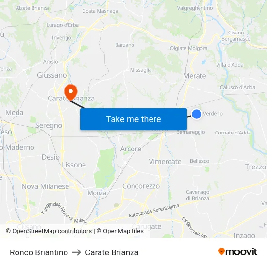 Ronco Briantino to Carate Brianza map