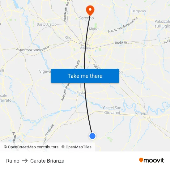 Ruino to Carate Brianza map