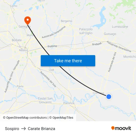 Sospiro to Carate Brianza map