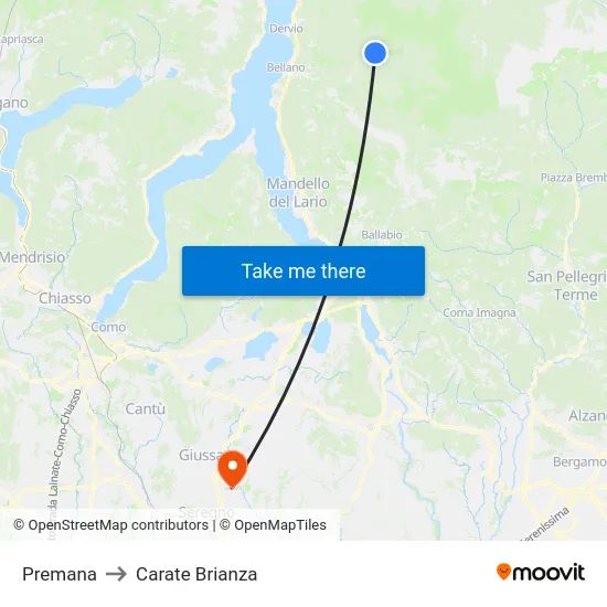 Premana to Carate Brianza map