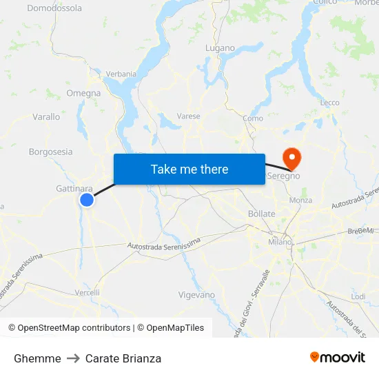 Ghemme to Carate Brianza map