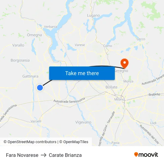 Fara Novarese to Carate Brianza map