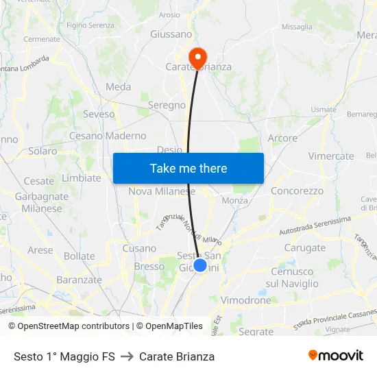 Sesto 1st May FS to Carate Brianza map