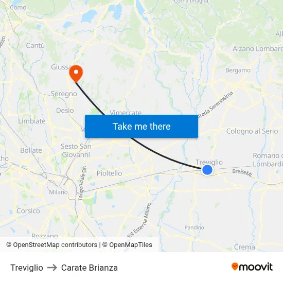 Treviglio to Carate Brianza map