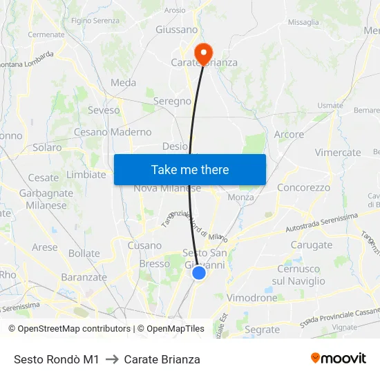 Sesto Rondò M1 to Carate Brianza map