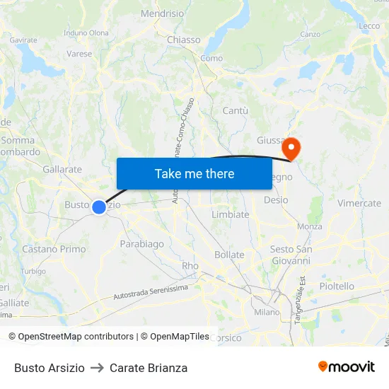 Busto Arsizio to Carate Brianza map