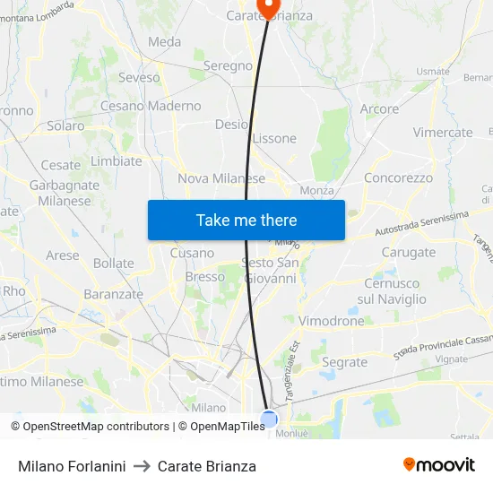 Milan Forlanini to Carate Brianza map