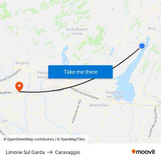 Limone Sul Garda to Caravaggio map