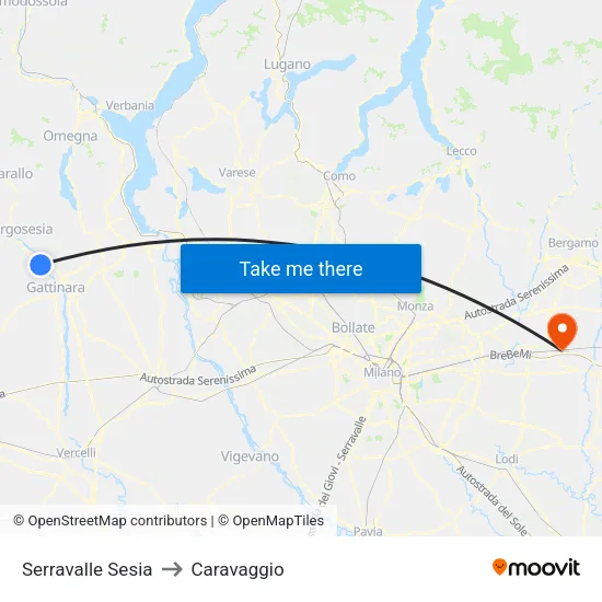 Serravalle Sesia to Caravaggio map