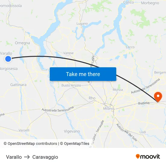 Varallo to Caravaggio map
