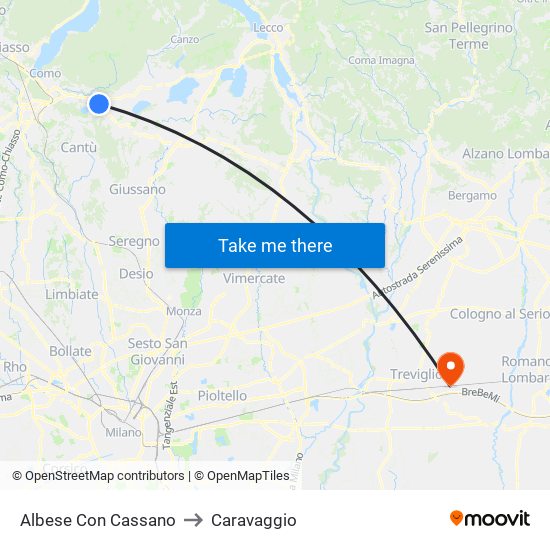 Albese Con Cassano to Caravaggio map