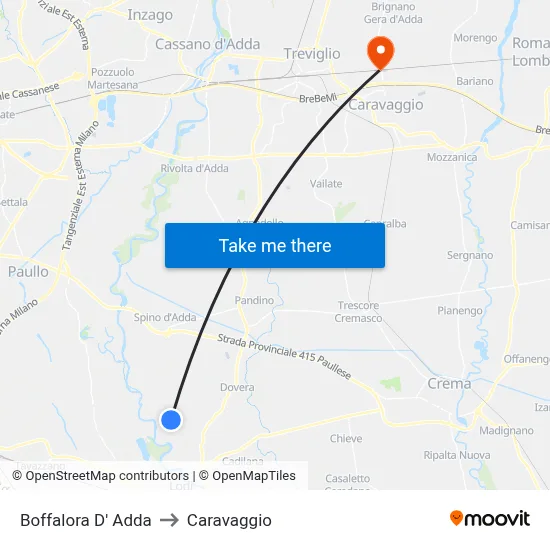 Boffalora D'Adda to Caravaggio map