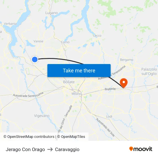 Jerago con Orago to Caravaggio map