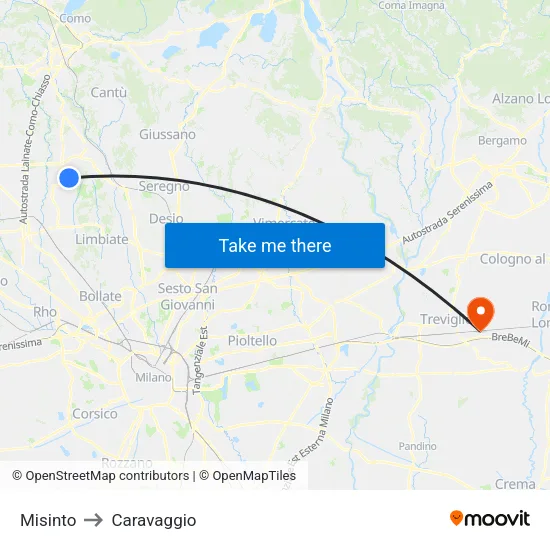 Misinto to Caravaggio map