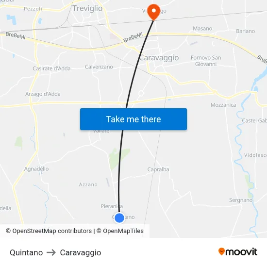 Quintano to Caravaggio map