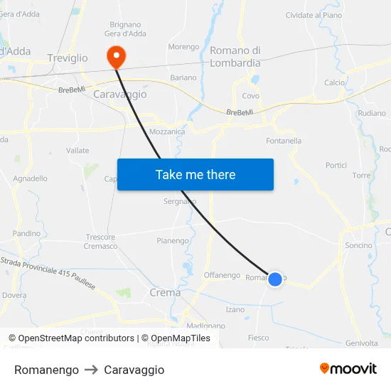 Romanengo to Caravaggio map