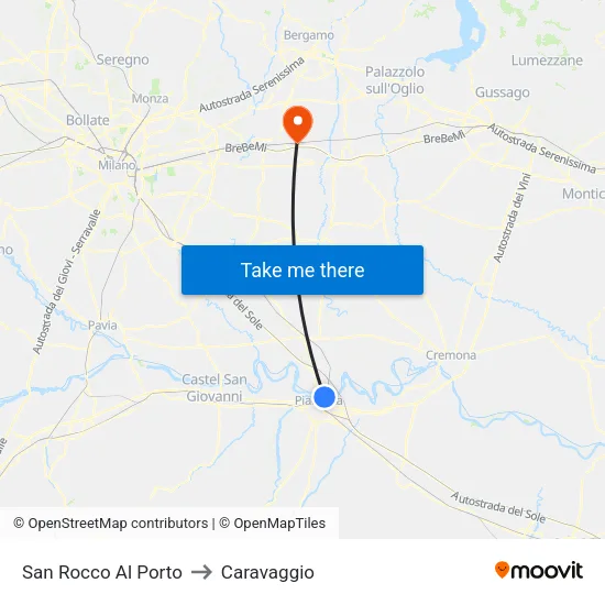 San Rocco Al Porto to Caravaggio map